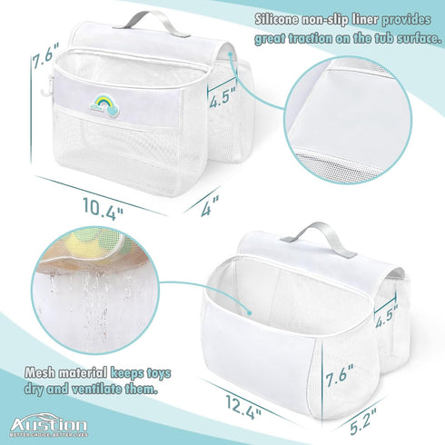 Austion 2 Saddle shape Compartments Bath Toy Organizer, Easy Access for Children, Wide Opening Bath Toy Holder