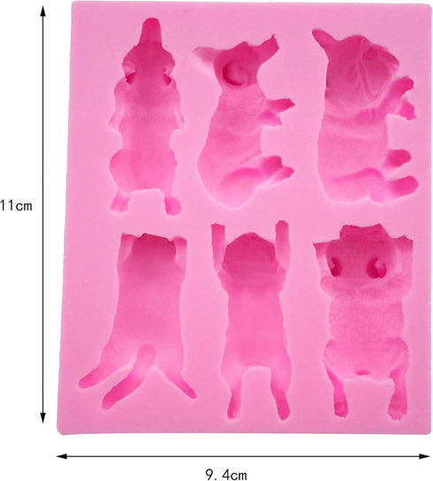 Fewo 6-Cavity Silicone Mold for Sleeping Dog Corgi and French Bulldog, Fondant Chocolate Candy Baking Tools