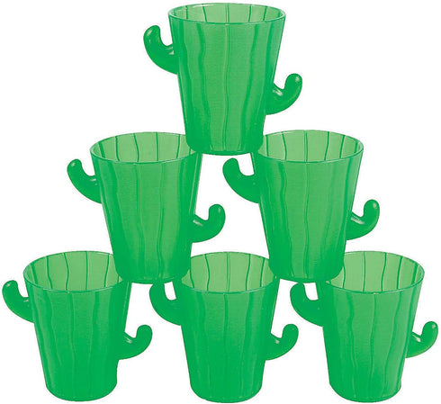 Fun Express Set of 12 Plastic Cactus Shot Glasses, 2 oz, BPA Free, Green, Fiesta and Cinco de Mayo Party Supplies