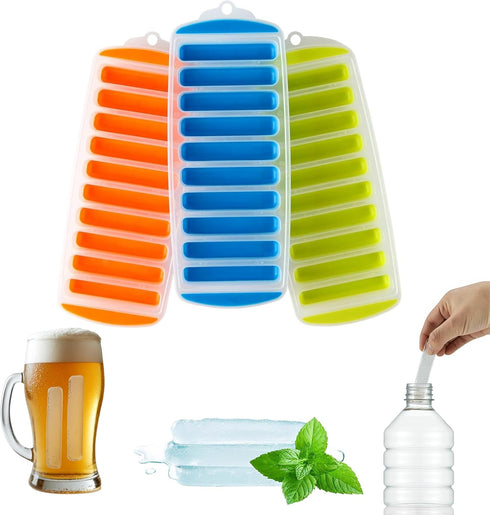 Lily's Home Silicone Narrow Ice Stick Cube Trays, Set of 3, Ideal for Sports and Water Bottles