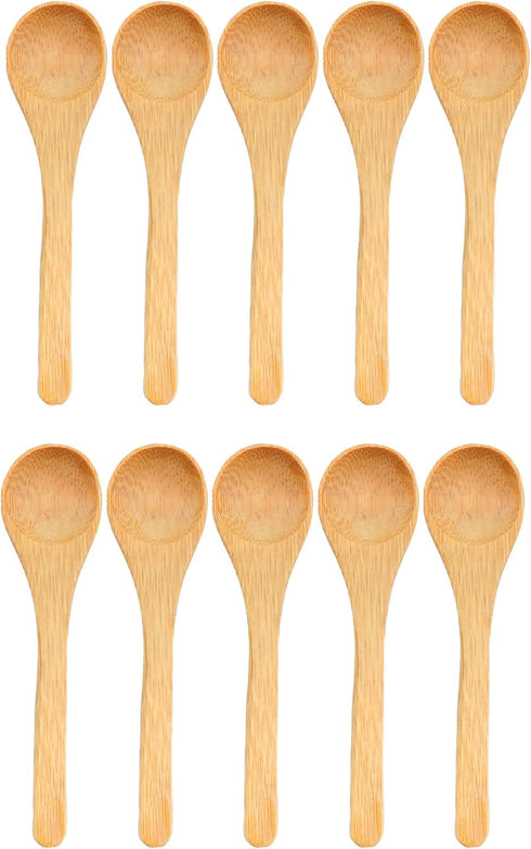 BambooMN Brand 10pcs Carbonized Brown 3.5" Round Head Small Solid Bamboo Spoons