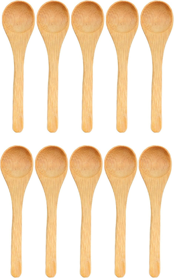 BambooMN Brand 10pcs Carbonized Brown 3.5" Round Head Small Solid Bamboo Spoons