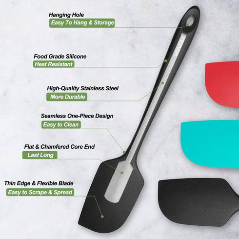 3 Pack Large Silicone Spatula Set, 600 F Heat Resistant Rubber for Baking, Cooking, Scraping, Mixing