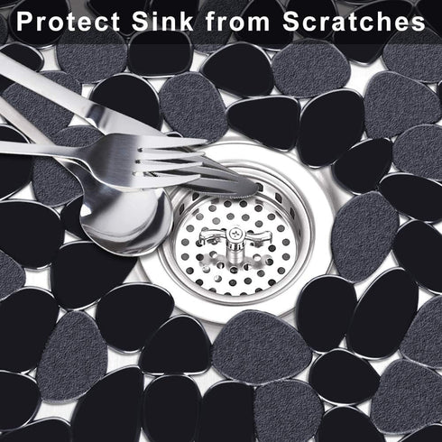 Yolife Pebble Sink Mats - PVC Sink Saddle Protectors for Stainless Steel Sink, 2 Pack (Black), 15.8inch x 12inch