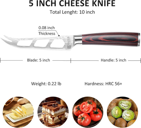 PAUDIN Cheese Knife, 5 Inch Serrated Knife with Ergonomic Pakkawood Handle, High Carbon Steel Ultra Sharp