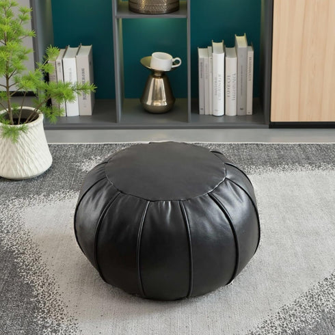 Louis Donn Round Unstuffed Faux Leather Pouf Ottoman Cover, Portable Indoor Outdoor
