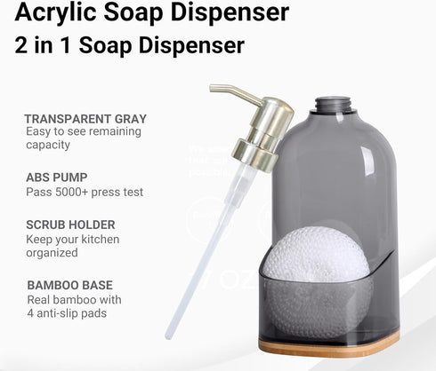 17oz Countertop Clasin Home Kitchen Soap Dispenser with Sponge Holder, Refillable Acrylic Dish Soap Dispenser