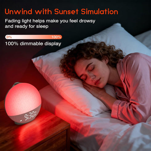 Sunset 30 12 Dimmable Sunrise Alarm Clock White Noise Machine, Simulation, Soothing Sounds, Color Night Light, Sunlight