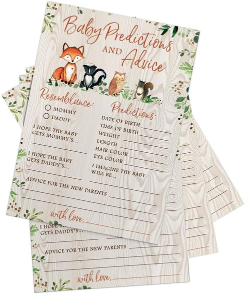 Baby Predictions & Advice for New Parents, Set of 50 Cards, Woodland Baby Shower Activity, Gender Neutral Theme