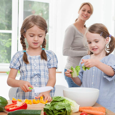Leking 8 Pcs Wooden Kitchen Knife Set for Kids, Safe Knives, Potato Slicers, and Cutting Board