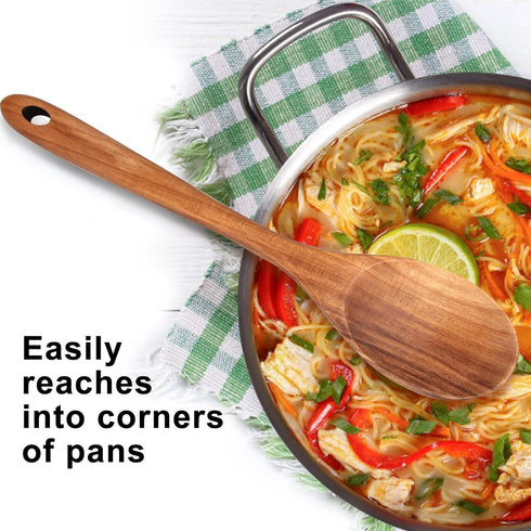 4-Piece 14" Large Wooden Utensils Set for Cooking, Non-Stick Slotted Spoon, Spatula, Mixing Spoons