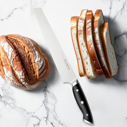 WICKWILLOW 10 Inch X50CrMoV15 Bread Knife German Steel Serrated Knife for Homemade Bread, Sourdough & Artisan Loaves