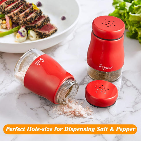 Bivvclaz Red Salt and Pepper Shakers Set, 5 oz Dispenser with Glass Bottom, Cute Kitchen Decor and Accessories
