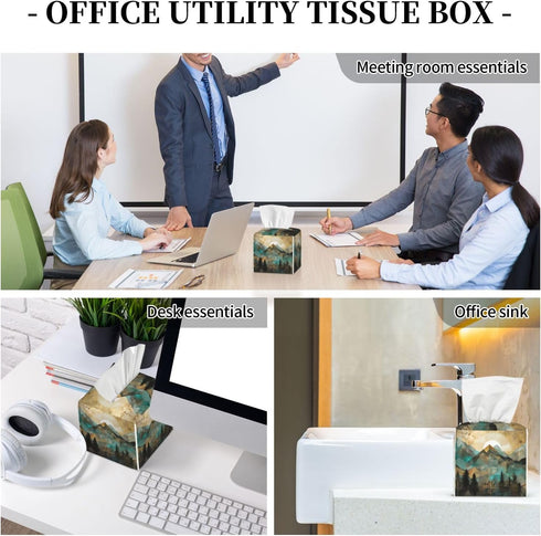 Square Tissue Holder for Vanity, Mountains Trees Landscape Sunrise Tissue Box Decor (5.2"x5.2"x5.2") for Home/Car/Office