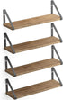 Wallniture Ponza Floating Shelves Set of 4, Wall Mounted Rustic Wood Board with Metal Bracket