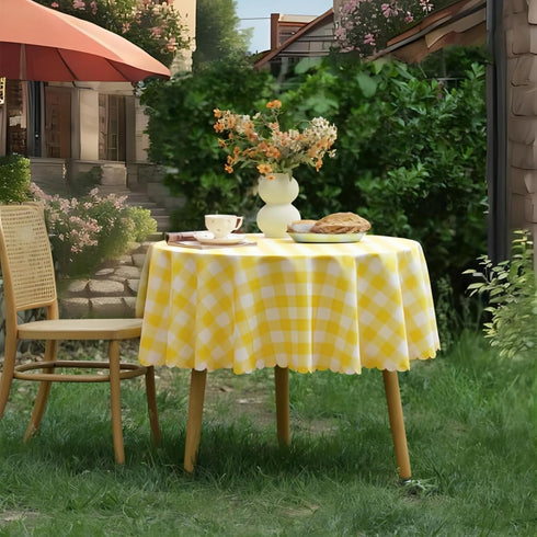 MANGATA CASA Yellow Gingham Round Tablecloth, Waterproof Checkered Table Cloth, Polyester Buffalo Plaid 60R inch