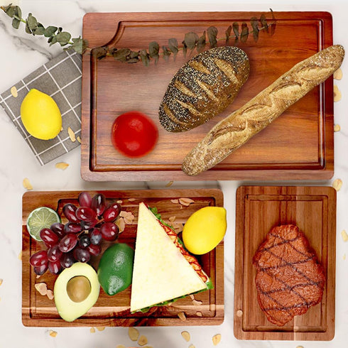 Set 3 AIDEA Wood Cutting Board, Wooden Cutting Boards for Kitchen, Acacia Wood Chopping Board of with Deep Juice