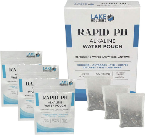 Lake Industries Rapid pH Alkaline Water Filter Pouches, Portable Water Filter System for High pH Ionized Water 3 Pack