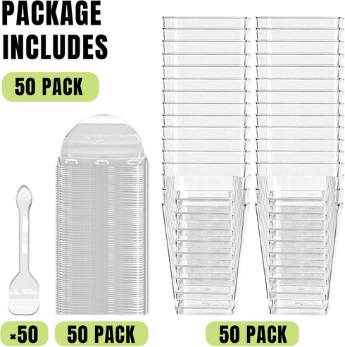 50 Pack 5oz YunKo Square Clear Plastic Dessert Cups with Lids and Spoons,Mini Parfait Cups for Yogurt, Jello