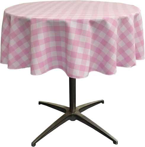 LA Linen Pink/White Poly Checkered Round Tablecloth, 58-Inch