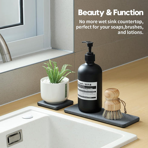 Razborci 3PCS Counter Gray,9"x 3.5" Water Absorbing Soap Dish Sponge Holder, Diatomite Stone Drying Tray Mat Sink Caddy
