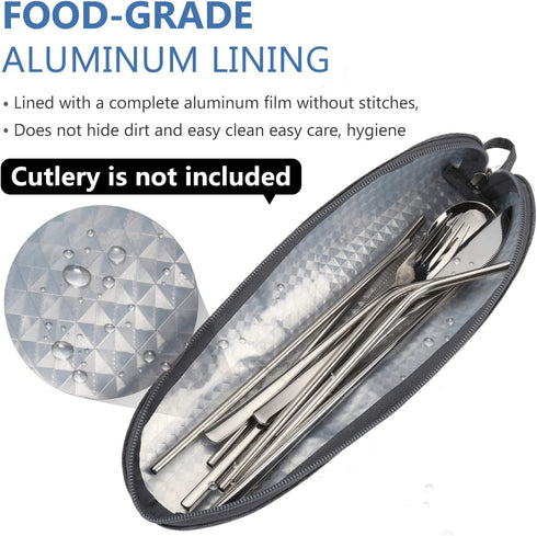 Aosbos Travel Utensil Sets Carrying Case Portable Cutlery Set Pouch Reusable Silverware Set Bag Stainless Steel Straws Pouch Chopsticks Knife Fork and Spoon Holder for Work Bento Box Lunch Bag, Grey