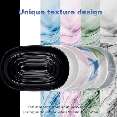 WUCYLKA (1 Pack) Ceramic Marble Pattern Soap Dish, Textured Raised Soap Saver Tray for Shower Bathroom Kitchen Sink