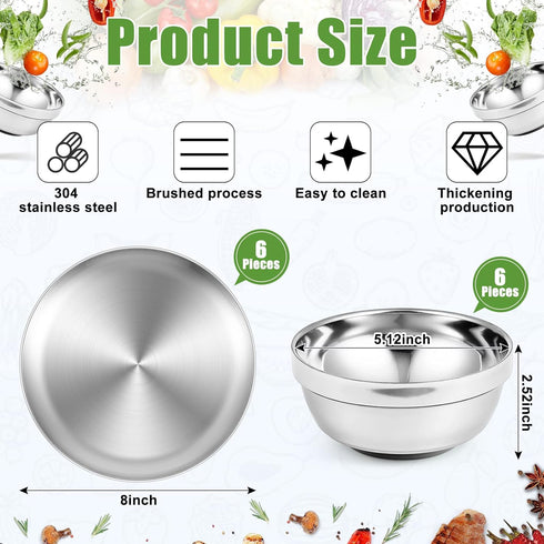 304 13 oz Dinnerware(6 Sets,8 8 Inch) Sunnyray Stainless Steel Plates and Bowls Metal Camping Plates Reusable Steel