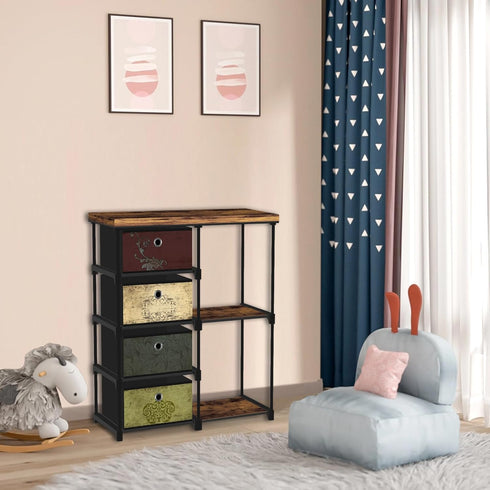 Small Fabric Dresser with 2-Tier Side Shelf, 4 Drawers Storage Units for Bedroom, Hallway Entryway Storage Cabinet