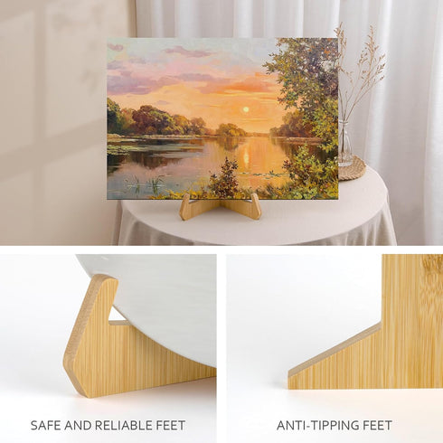 6 Inch Plate Holders for Display, Bamboo Picture Frame Stand for Tables, Decorative Easel for Platter, Book, Photo