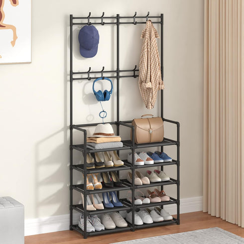 5-Tier 8 Laiensia Entryway Coat Rack, Coat and Shoe Rack, Entryway Bench Storage Organizer with Hooks for Bedroom