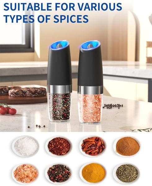 Set Set CIRCLE JOY Gravity Electric Salt and Pepper Grinder Automatic Salt and Pepper Grinder with LED Light, Battery
