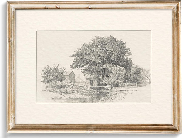 uniro Neutral Vintage Wall Art for Home Decor, Rustic Landscape Sketches Canvas Prints for Bedroom Bathroom