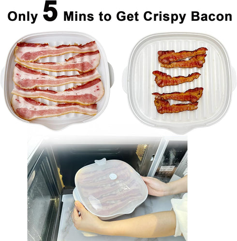 ZYXGOGOGO Length:9inch Microwave Bacon Cooker Tray, Microwavable Bacon Grill with Splatter Lid, Make Crispy in Minutes