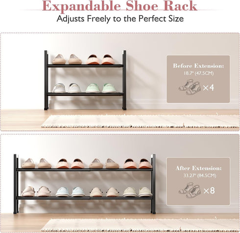 2 Closet, 18-33 Bumusty Tier Expandable Shoe Rack for Adjustable Shoe Rack for Small Space, Small Shoe Organizer