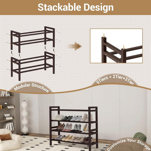 Closet, 4-Tier) Haddockway Bamboo Shoe Rack for Free Standing Shoe Organizer with Smooth Round Rods & Convenient