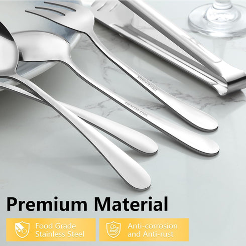 Pleafind 18-Piece Stainless Steel Serving Utensils Set, Includes Spoons, Forks, Tongs, Pie Server for Parties