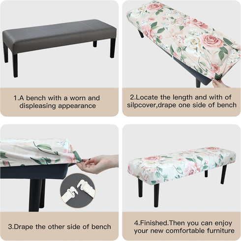 Stretch Bench Cover Spandex Rectangle Slipcover for Dining Room Kitchen Bedroom Indoor/Outdoor Use Fitted Bench