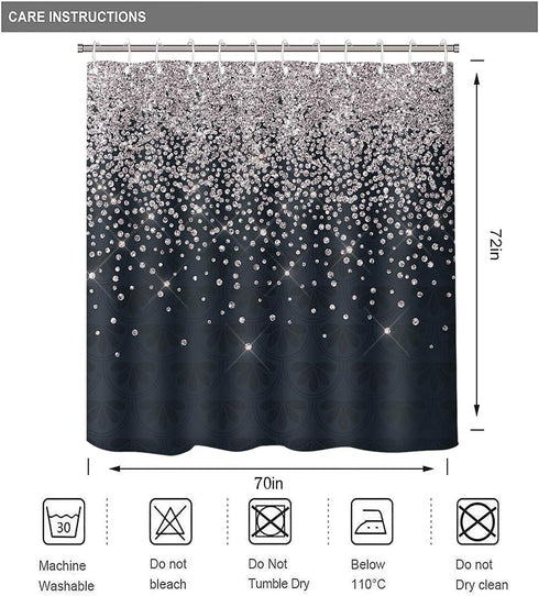 Silver Gray Bokeh Shower Curtain, Falling Snow Night Sky Stars 3D Printed Fabric Bathroom Curtain, 70 x 72 Inch