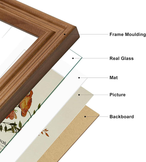 5x7 2 4x6 5x7 Double Hinged Picture Frame, Folding Photo Frame, Walnut-colored Pine Wood with Real Glass, Display