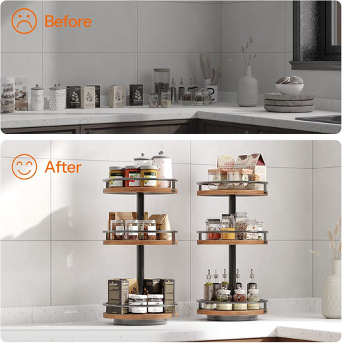 3-Tier Countertop, BF09TL01 HOOBRO Lazy Susan Organizer, Rotating Spice Rack, Turntable Spice Rack, Vertical Storage