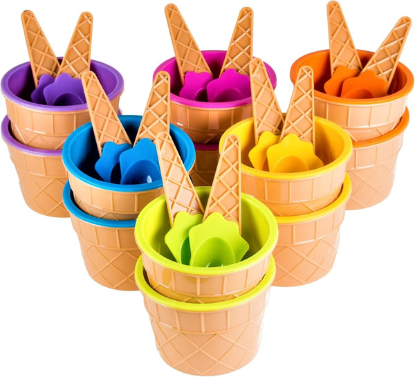 Green Direct Plastic Ice Cream Cups with Spoons - Sundae Dessert Bowls