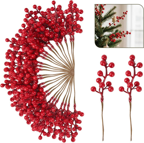 NBGV 50pack Christmas Tree Decorations Artificial Berry Stems Red Berry Picks for