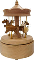 Briskfeel Wooden Carousel Music Box with Moving & Elevating Horses, Rotating Wind-Up Decor, Collectible Mechanical