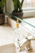 Rail19 Small Clear Glass Mouthwash Dispenser with Metal Pour Spout, 8oz, Perfect for Bathroom, Kitchen, and Tabletop