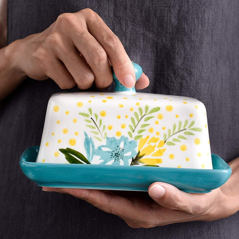 Countertop Wisenvoy Butter Dish Ceramic Butter Dish with Lid Butter Keeper Butter Dish with Lid for Flower Butter Crock