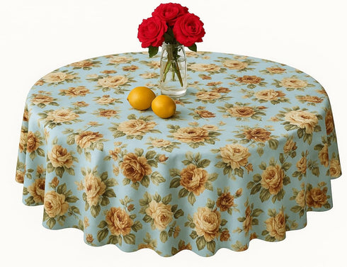 Sana Enterprises Tablecloth, Blue Floral, 60" x 118” Rectangle, Polyester Fabric, Stain and Wrinkle Resistant for
