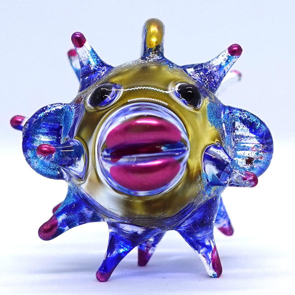 Puffer Miniature Hand Blown Glass Art Figurines, Sea Animals Collectible Gift Home Décor (Purple Blue)