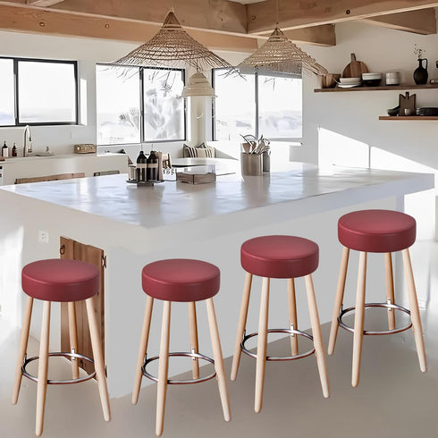 Set 6, 12-15 Inch FUANGUI Bar Stool Covers Round of Waterproof PU Seat Covers With Elastic Bands, Chair Covers Washable