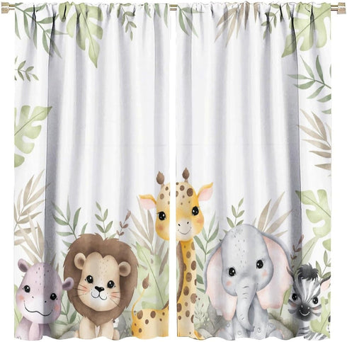 SGLyuliang Nursery Curtains Jungle Safari Theme with Giraffe Print, Kids Room Classroom Decor,